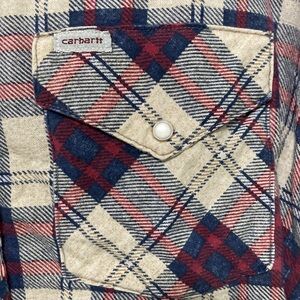 Vintage fleeceless lined  pearl snap Carhartt Red and Blue Plaid Shirt